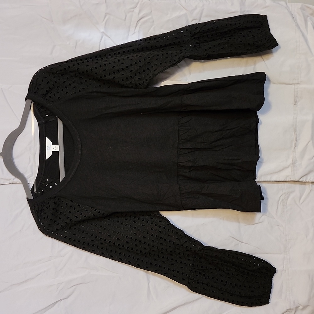 Black eyelet long sleeve blouse